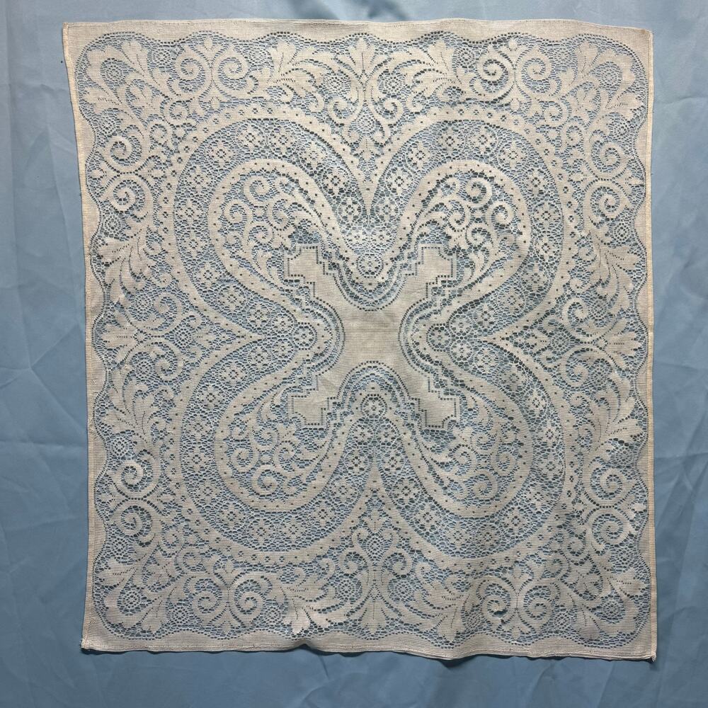 Intricate Lace Cutwork Square Tablecloth 36x36 Cream Table Topper Cottagecore